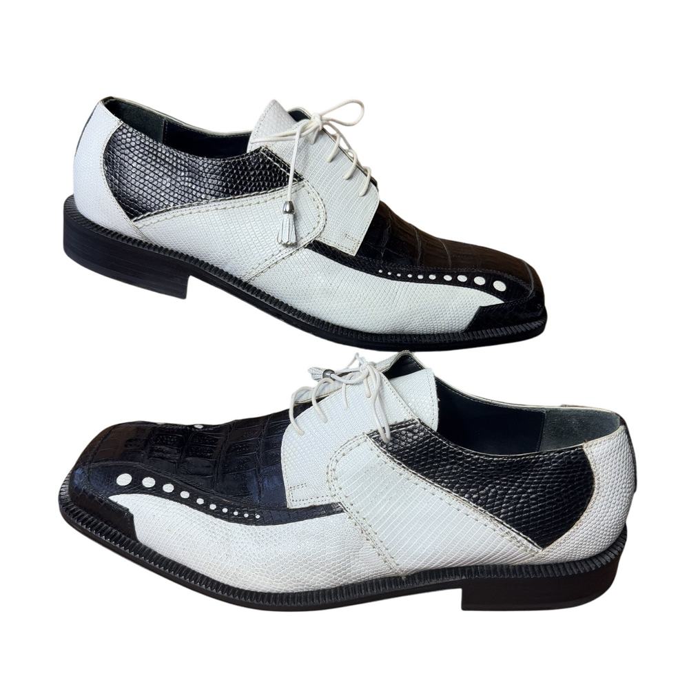 Slick Exotica Genuine Crocodile 14 Black White Reptile Derby Tassel Dress Shoes